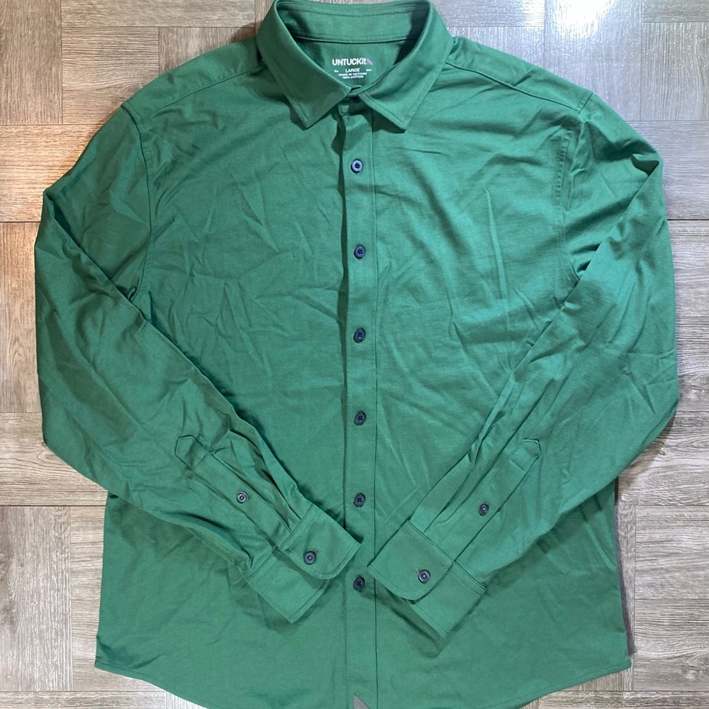 UNTUCKit Men's Button Down Shirt - Solid Green 100% Cotton Long Sleeve - Large L